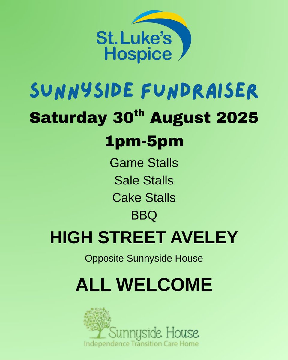 Sons of Aveley (@sons_of_aveley) on Twitter photo Sunnyside House in Aveley are having a fundraiser for <a href="/StLukesHospice/">St Luke's Hospice</a> Saturday 30th August.
1pm-5pm
High Street Aveley, Opposite Sunnyside House.
Get down and help raise some money for a great cause.
<a href="/AveleyFC/">Aveley Football Club</a> <a href="/AveleyVillage/">Our Aveley</a> <a href="/SunnysideHouse/">Sunnyside House</a> <a href="/MyLifeLearning/">My Life Learning</a> Sunnyside House in Aveley are having a fundraiser for <a href="/StLukesHospice/">St Luke's Hospice</a> Saturday 30th August.
1pm-5pm
High Street Aveley, Opposite Sunnyside House.
Get down and help raise some money for a great cause.
<a href="/AveleyFC/">Aveley Football Club</a> <a href="/AveleyVillage/">Our Aveley</a> <a href="/SunnysideHouse/">Sunnyside House</a> <a href="/MyLifeLearning/">My Life Learning</a>