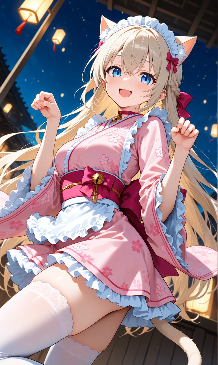 Keriyさんがまたまた衣装のプロンプトを公開なさってたのでお借りしてイラスト作ってきました(*´艸`)

今回も相変わらずとっても可愛い衣装ですね😍💕
猫のフリル和メイドとの事だったので、猫なら流石ににゃんにゃんポーズだろうと言うことで2種類のにゃんにゃんポーズ用意してきました( ܸ ⩌⩊⩌ ܸ