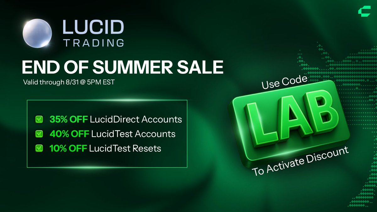 Lucid has a End of Summer sale! 🔥
✅ 35% OFF LucidDirect Accounts 
✅ 40% OFF LucidTest Accounts
✅ 10% LucidTest Resets
