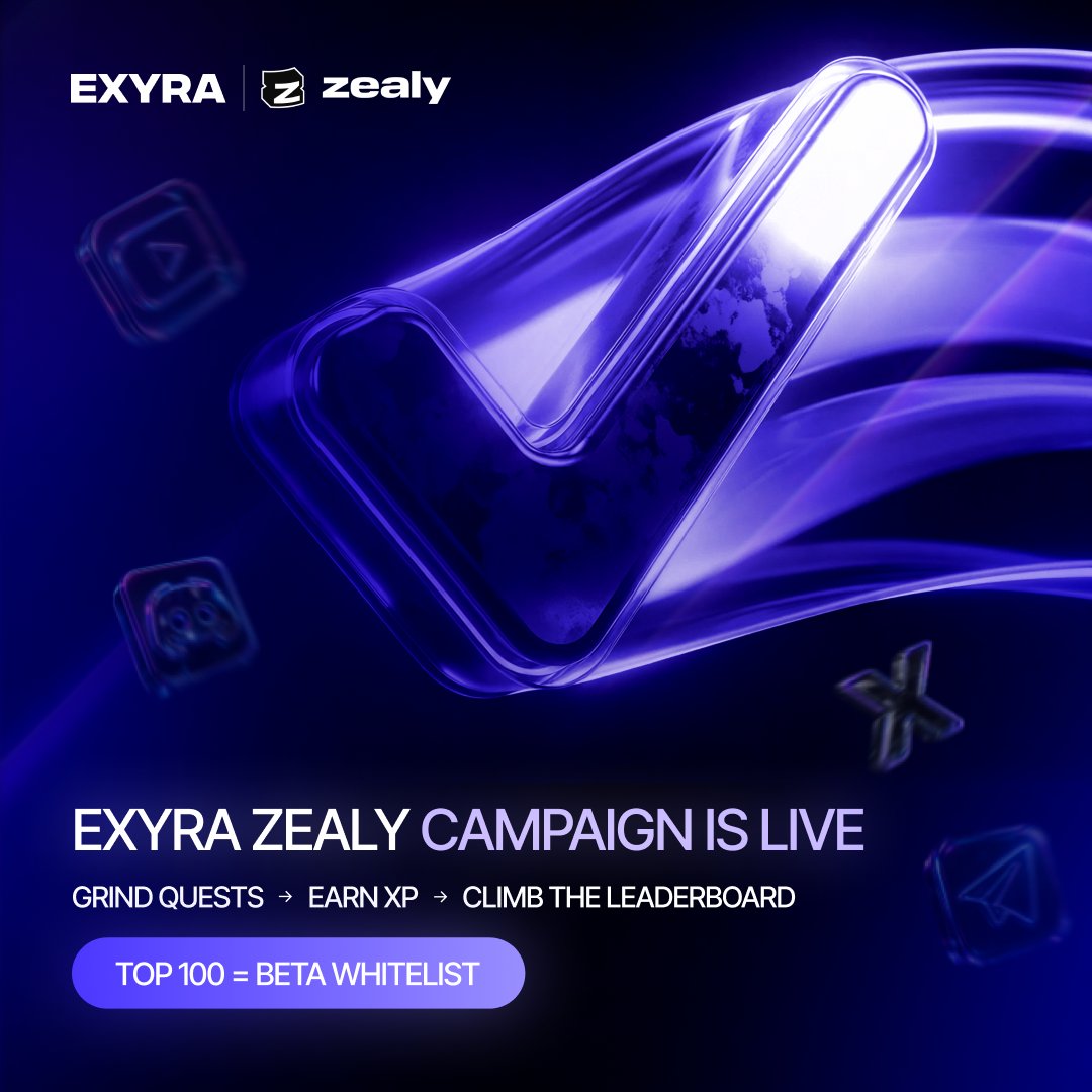 Exyra Zealy Campaign has officially started!

From daily GMs to DeFi quests inside Cerebrum, every action earns XP and pushes you up the leaderboard.

Why join?
• Complete quests across Discord, Twitter, Telegram, YouTube &amp; Cerebrum
• Earn XP, unlock rewards &amp; climb the ranks