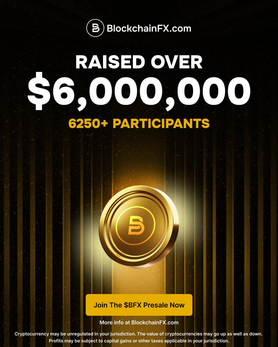 🚀 Over $6,000,000 raised.

More than 6,250+ participants already in.

Will you be next?

🔗 Join the $BFX presale at BlockchainFX.com

#BlockchainFX #BFX #Presale #Crypto