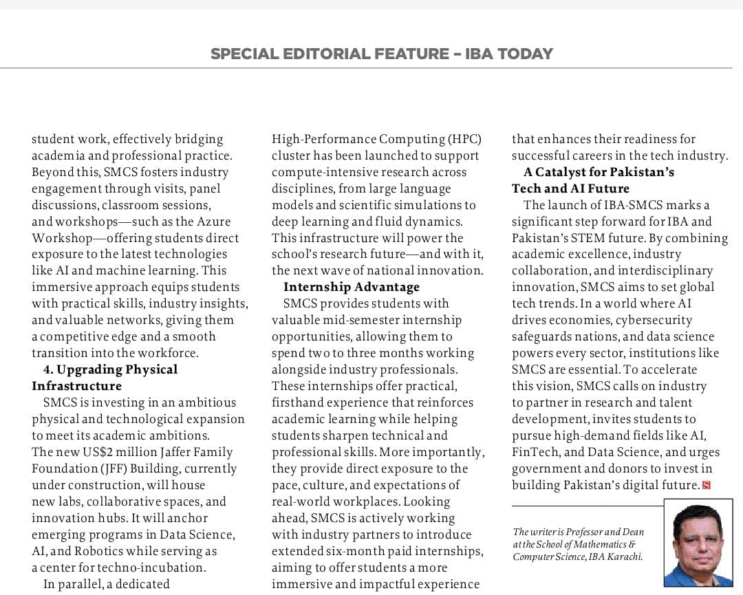 ibakhiofficial's tweet image. Dr. Shakeel A. Khoja writes on how IBA&apos;s new SMCS is set to transform Pakistan into a tech leader. 

Read the full article: southasia.com.pk/2025/08/01/a-n…

#IBAKarachi #IBA #SMCS #STEM #Pakistan #HigherEducation #TechLeadership #Innovation #AcademicExcellence