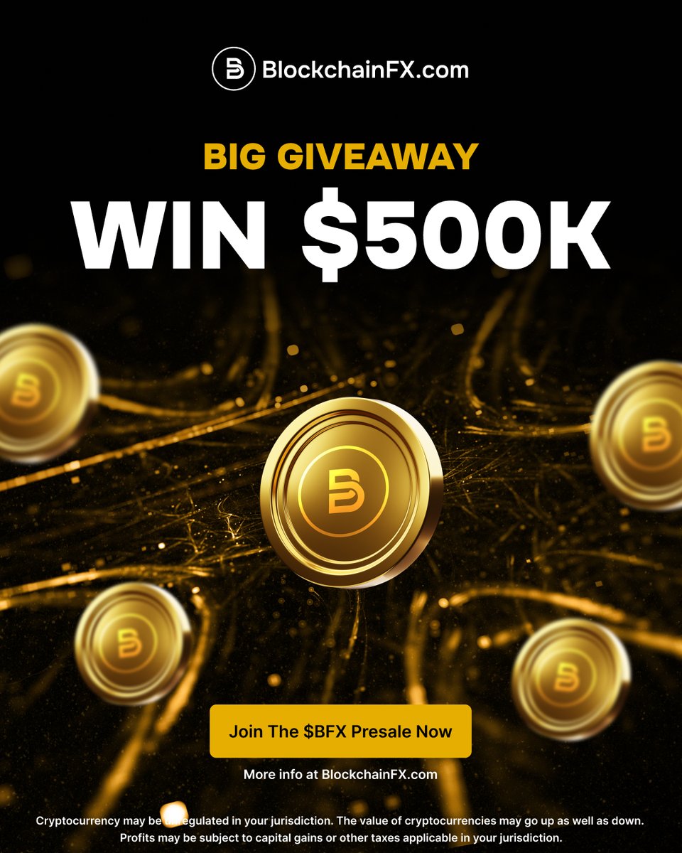 💰 Big giveaway. Bigger rewards.

Join the $BFX presale today for your chance to WIN $
500K.

To enter, complete the tasks in this Gleam contest:
gleam.io/OR72Q/blockcha…

#BlockchainFX #BFX #Presale #Crypto