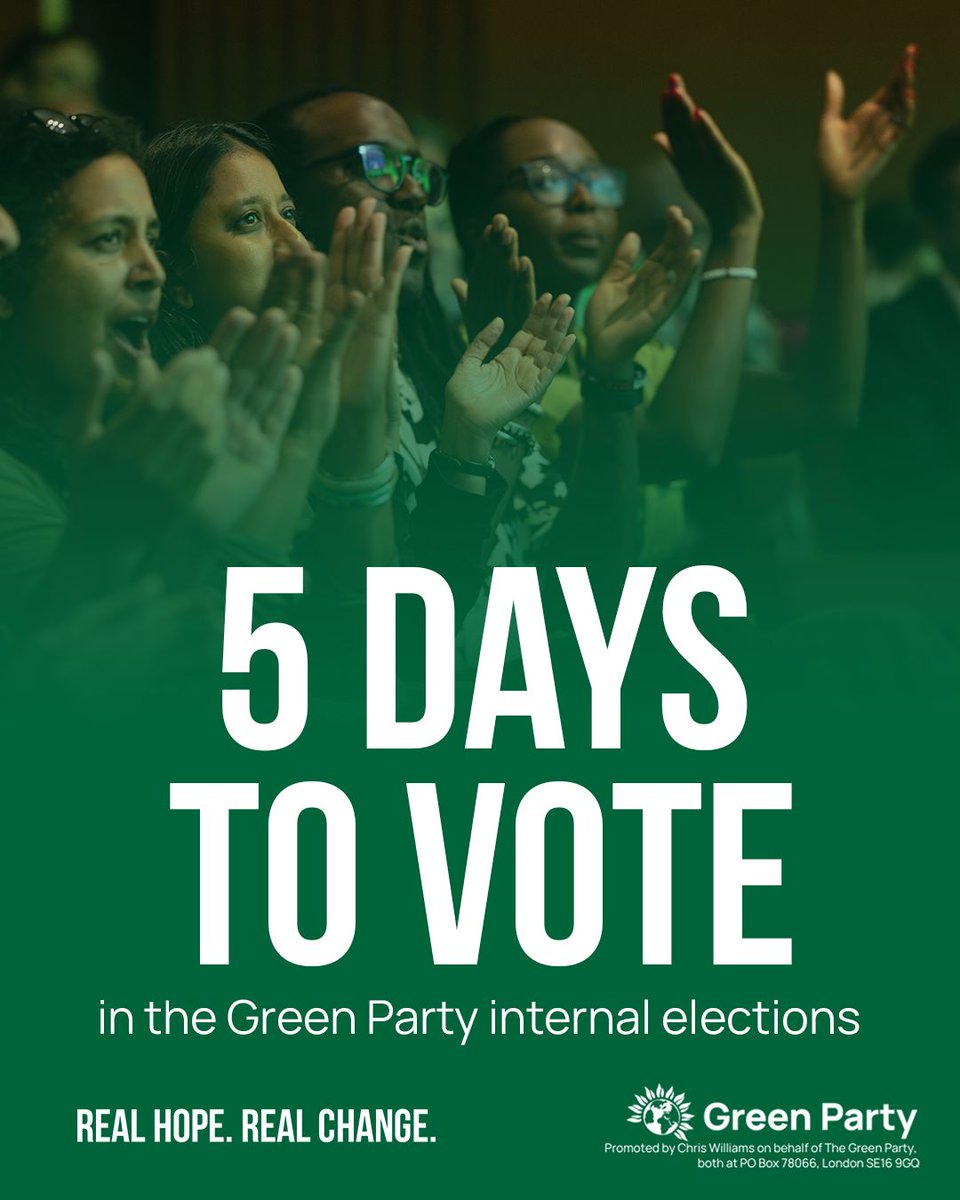 ⌛ Voting for the Green Party's leadership elections closes at 12 noon on 30 August.

🗳️ If you're a Green Party member, head to the website and cast your votes today!