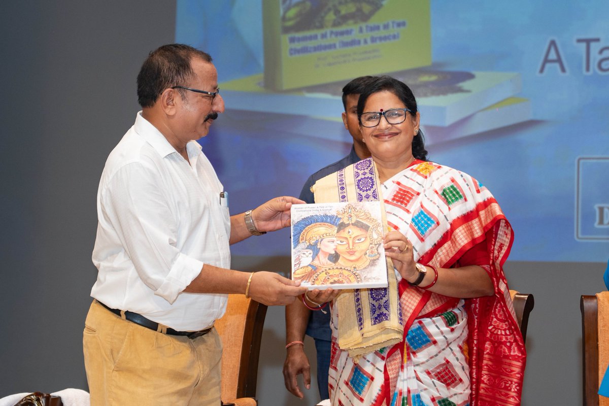 PravatiPOdisha's tweet photo. I had the privilege of attending the book launch of “Women of Power: A Tale of Two Civilizations (India & Greece)”, authored by Prof. Sucheta Priyabadini and Dr. Lopamudra Priyadarshini, at Rama Devi Women’s University. The book is a significant contribution highlighting the shared cultural heritage and the enduring role of women in shaping civilizations. @lopa3k