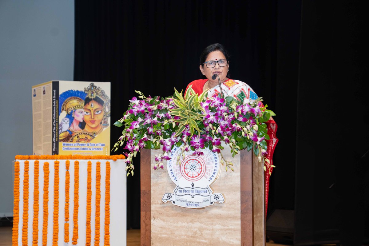 PravatiPOdisha's tweet photo. I had the privilege of attending the book launch of “Women of Power: A Tale of Two Civilizations (India & Greece)”, authored by Prof. Sucheta Priyabadini and Dr. Lopamudra Priyadarshini, at Rama Devi Women’s University. The book is a significant contribution highlighting the shared cultural heritage and the enduring role of women in shaping civilizations. @lopa3k