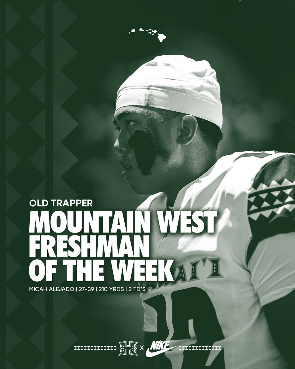 Hawaii Football (@hawaiifootball) on Twitter photo Built different.
<a href="/MicahAlejado/">Micah Alejado</a>'s gutsy performance earns him Mountain West Offensive AND Freshman of the Week honors.
#BRADDAHHOOD x #GoBows Built different.
<a href="/MicahAlejado/">Micah Alejado</a>'s gutsy performance earns him Mountain West Offensive AND Freshman of the Week honors.
#BRADDAHHOOD x #GoBows