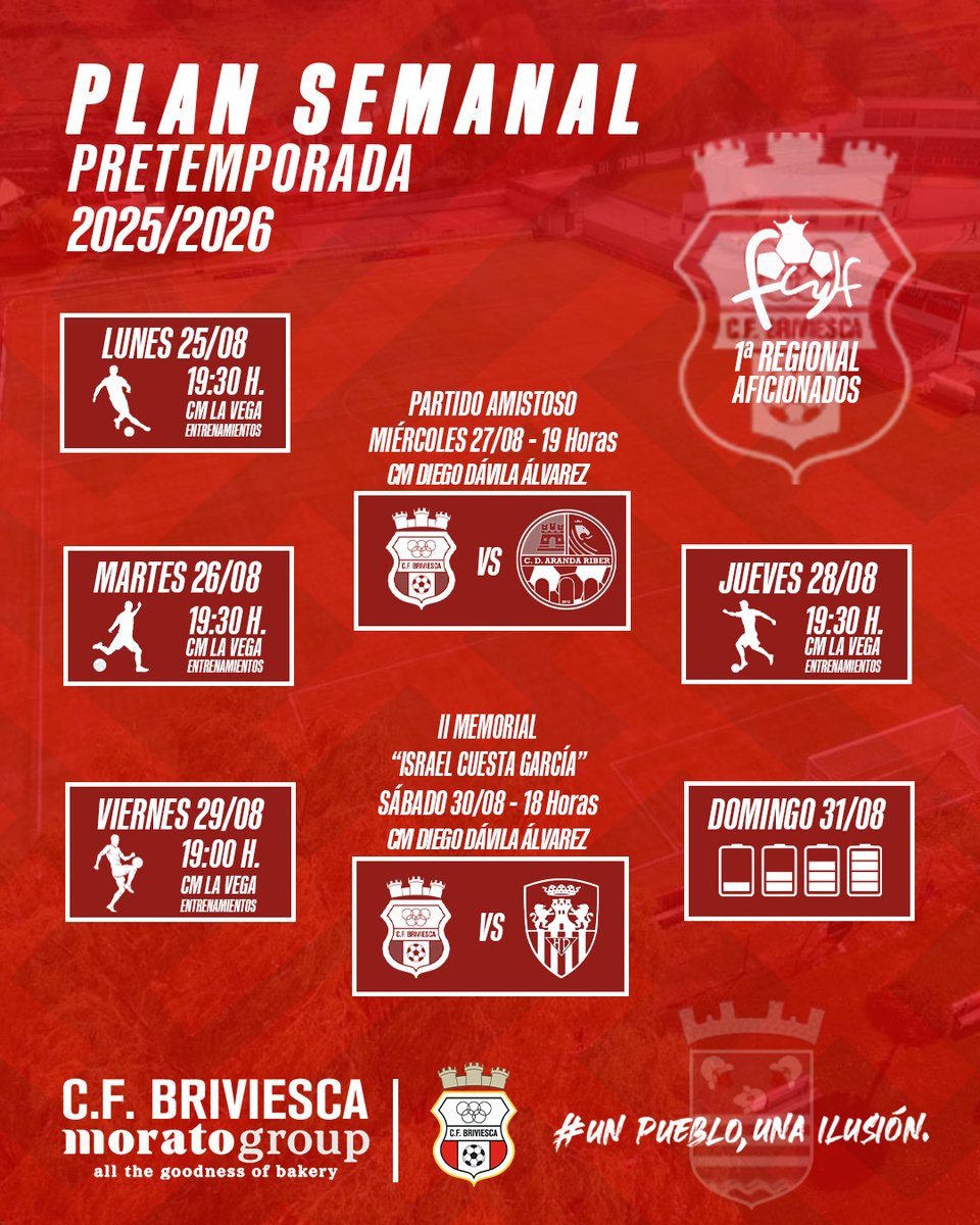🗓️PLAN SEMANAL | PRETEMPORADA
✅Este es nuestro plan semanal previo al II Memorial Israel Cuesta García "DURO" que disputaremos este sábado 30➡️18⌚️ en El Municipal Diego Dávila Álvarez
🫶NO SE TE OLVIDA COMPAÑERO🫶
🪫Poniéndonos a tope para una nueva temporada🔋
#AupaBrivi❤️🤍