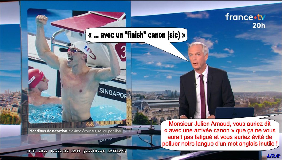 La flemme de parler français ?
CC : <a href="/Ju_Arnaud/">Julien Arnaud</a> #JT20h #FranceTV #MédiaPublic <a href="/le20hfrancetele/">Le20h-France Télévisions</a> <a href="/franceinfo/">franceinfo</a> @francetele <a href="/TribuneDimanche/">La Tribune Dimanche</a> #journaliste <a href="/MinistereCC/">Ministère de la Culture 🇫🇷</a> <a href="/languesFR/">Ministère-DGLFLF</a> #ArnaudDirect #languefrançaise #France2 #bfm <a href="/francetvpro/">France TV Pro</a> #Arrivée #Arcom <a href="/Arcom_fr/">Arcom</a>