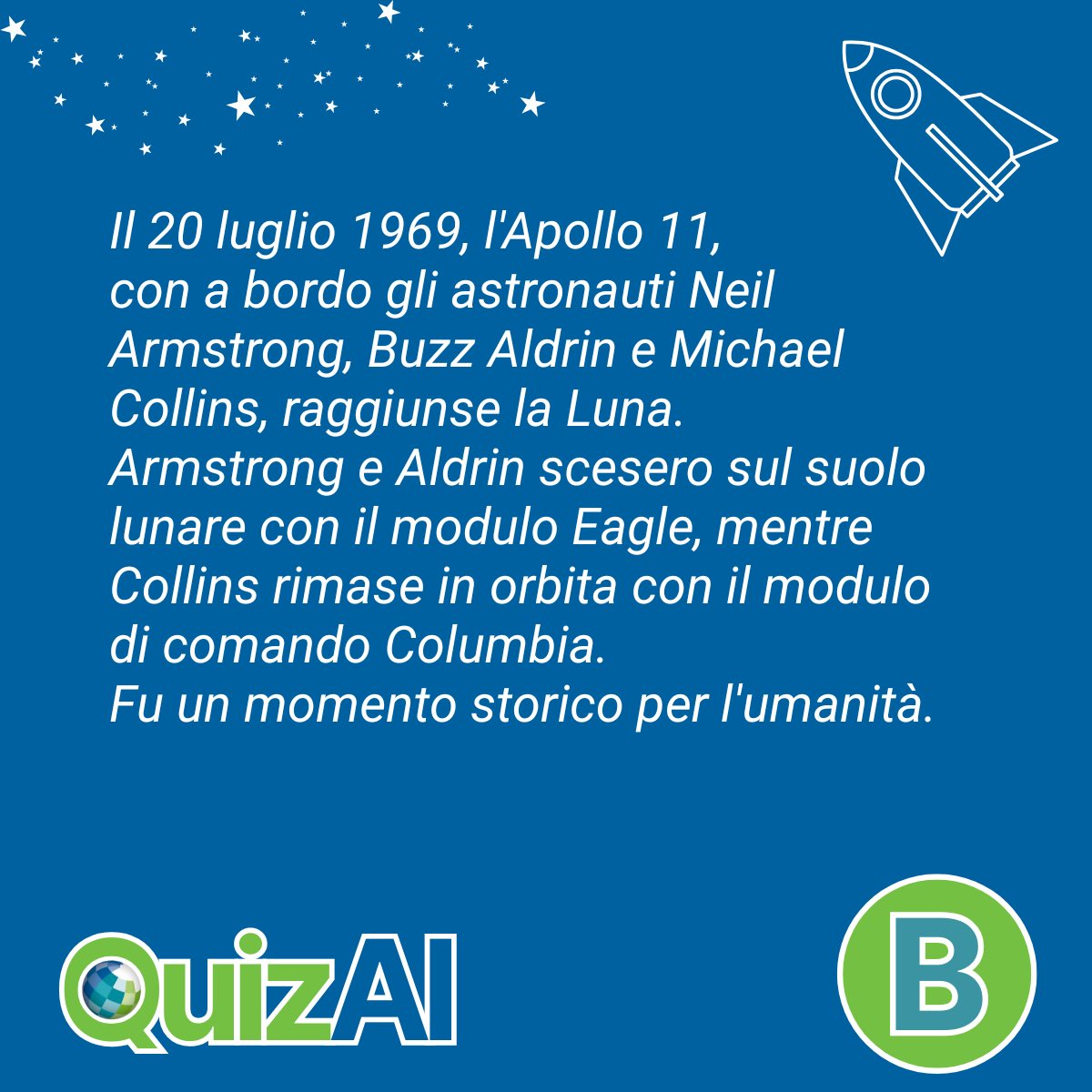 🌖 Leggi attentamente queste due descrizioni dell'allunaggio. Una è stata scritta da un essere umano, l'altra è stata generata dall'Intelligenza Artificiale. 

Secondo te, quale dei due testi (🅰️ o 🅱️) è reale e quale è stato generato dall’AI? 

👇🏼 Lascia la tua risposta nei