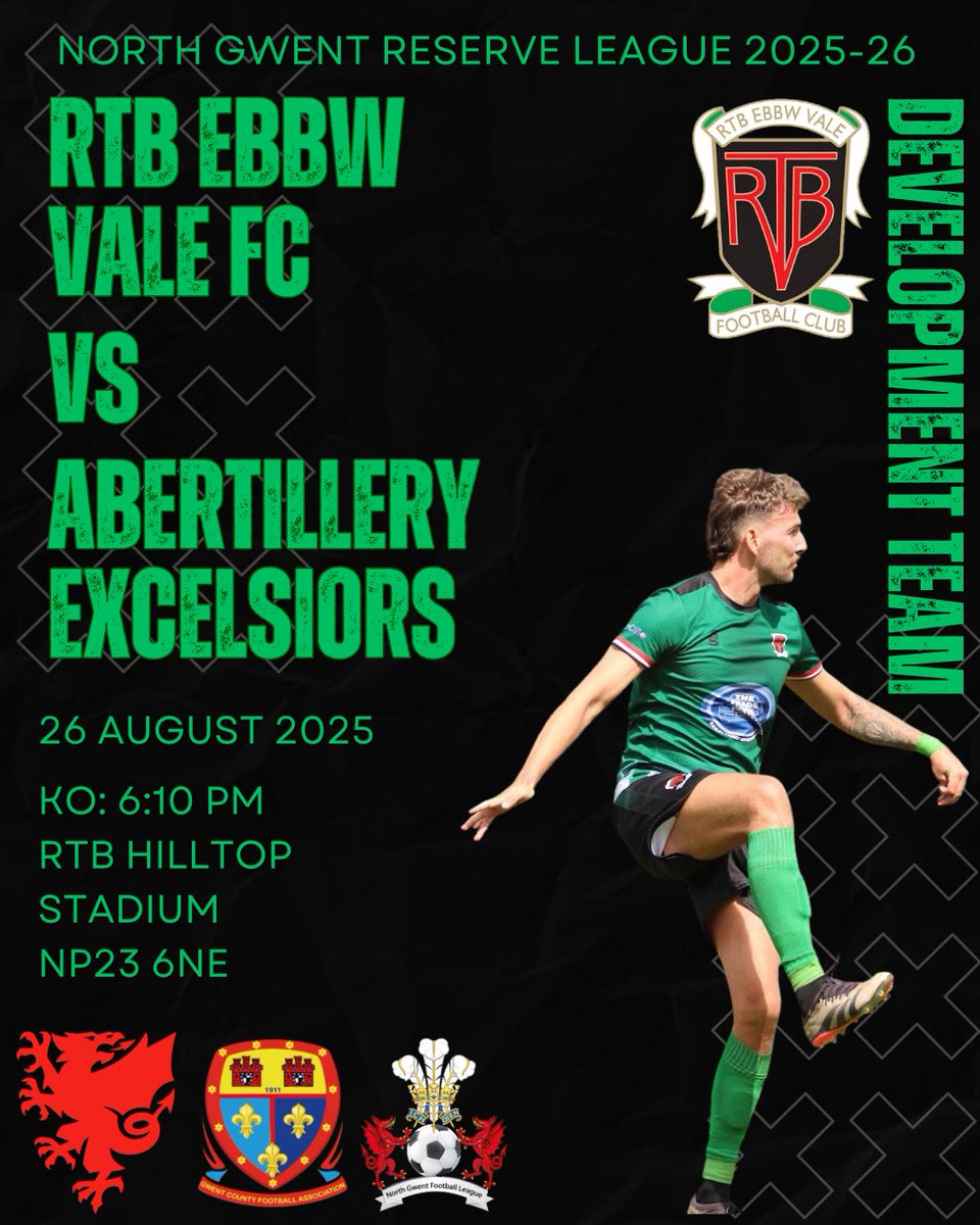 Tomorrow night, the Development squad are back on the pitch as they welcome Abertillery to the Hilltop Stadium💚

🆚 Abertillery Excelsiors
🗓️ Tuesday 26th Aug 2025
⏰ 18:10pm kick off
🏟️ Hiltop stadium