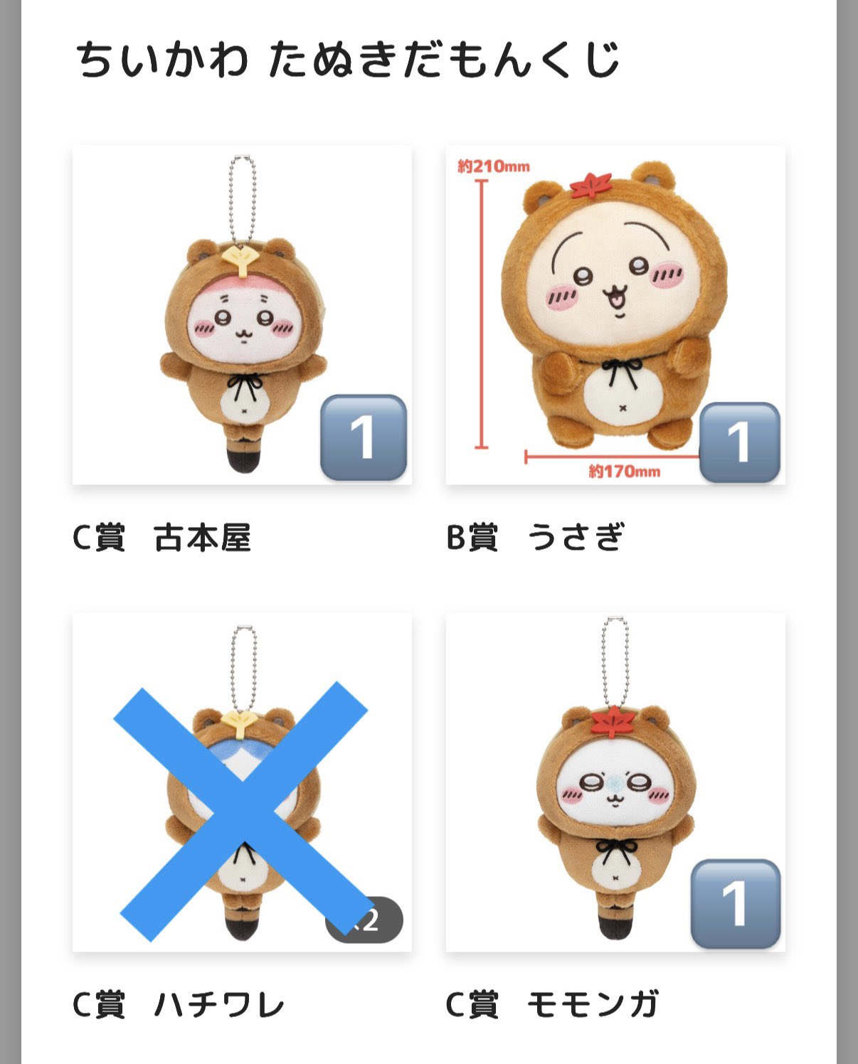 ちいかわ たぬきだもんくじ B賞 C賞 うさぎ シーサー ハチワレ