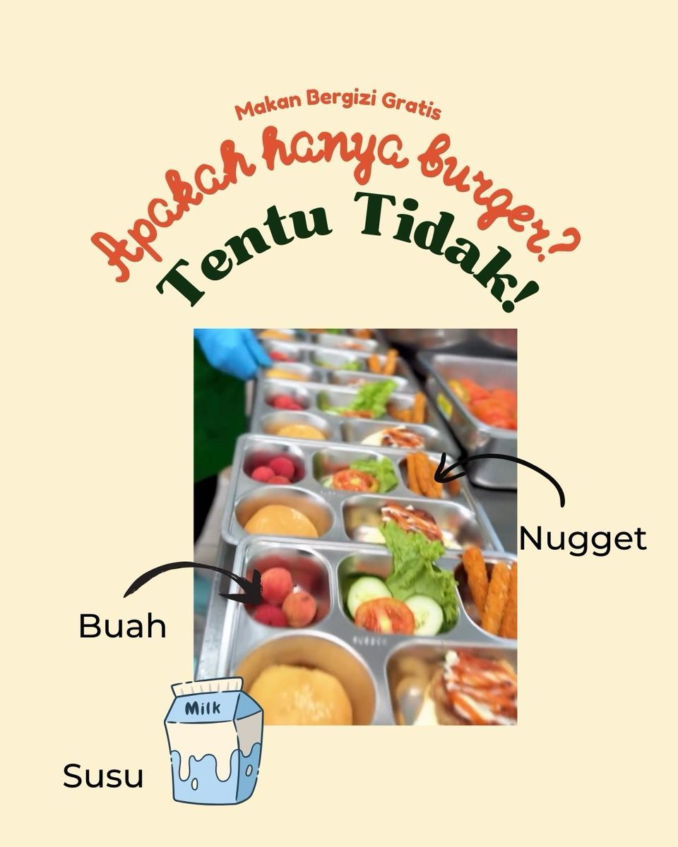 alineadotid's tweet photo. Sejumlah sekolah kini menyajikan burger dalam program Makan Bergizi Gratis (MBG). Menariknya, menu ini muncul karena permintaan langsung dari anak-anak penerima MBG.
#MakanBergiziGratis #ProgramMBG #Burger https://t.co/FgBA0GxpCT