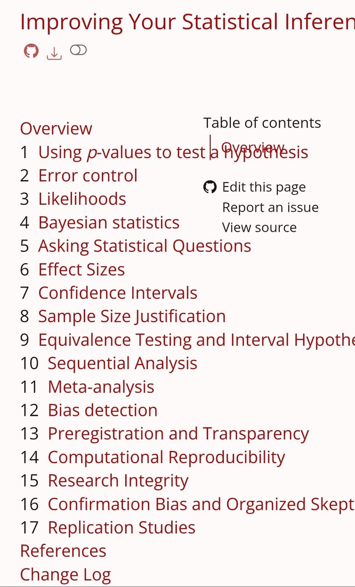 lakens's tweet image. If you are preparing your bachelor statistics course and would like to add optional material for students to better understand statistics on a conceptual level (see topics in the screenshot) my free textbook provides a state of the art overview. lakens.github.io/statistical_in…