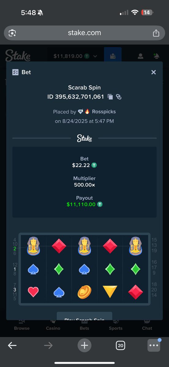 💎 $9,158 ---> $46,382 on @stake
This is how I do  🗒️💸

🔥$11,180 on Stake’s Scarab Spin!

🔥Cook 4 legs  tennis 🎾 
Thompson✅
Nakashima✅
Djokovic✅
Medvedev✅

Rt + Follow <a href="/RossPicks/">Ross picks</a> &amp; <a href="/demize21/">DeMize</a> 

Drop your #stake usernames
&amp; Tag 3 friends 👇 💸