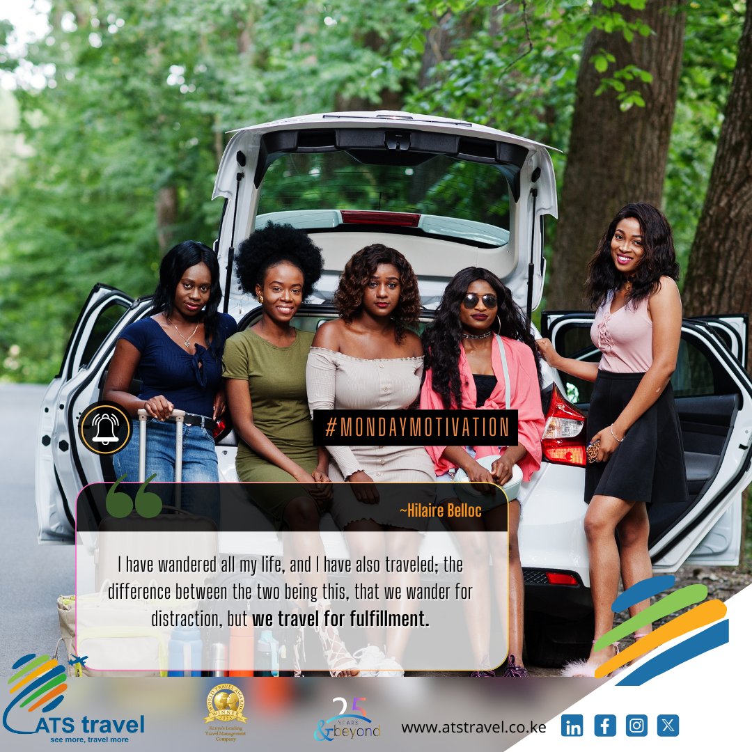 ATSTravelKe's tweet photo. Distraction fades. Fulfillment stays. 
This week, don’t just wander—travel with purpose. Every journey is a chance to grow, to discover, to truly live. 
📧 emarketing@atstravel.co.ke
📞 +254 706 287287
🌐 https://t.co/kG3TtZSJOJ 
#MondayMotivation #TravelWithPurpose #ExploreMore https://t.co/q1BQ69BKzb