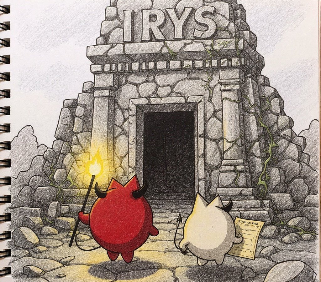 [ ART 02/100 - The Hidden Vault of <a href="/irys_xyz/">Irys (✧ᴗ✧)</a> ] 

With a torch in hand, the adventurers stepped into the vault. 

The map had promised treasure but above the entrance, a single word was carved into the stone, that's " IRYS "

Any idea what is waiting for us inside? 👀