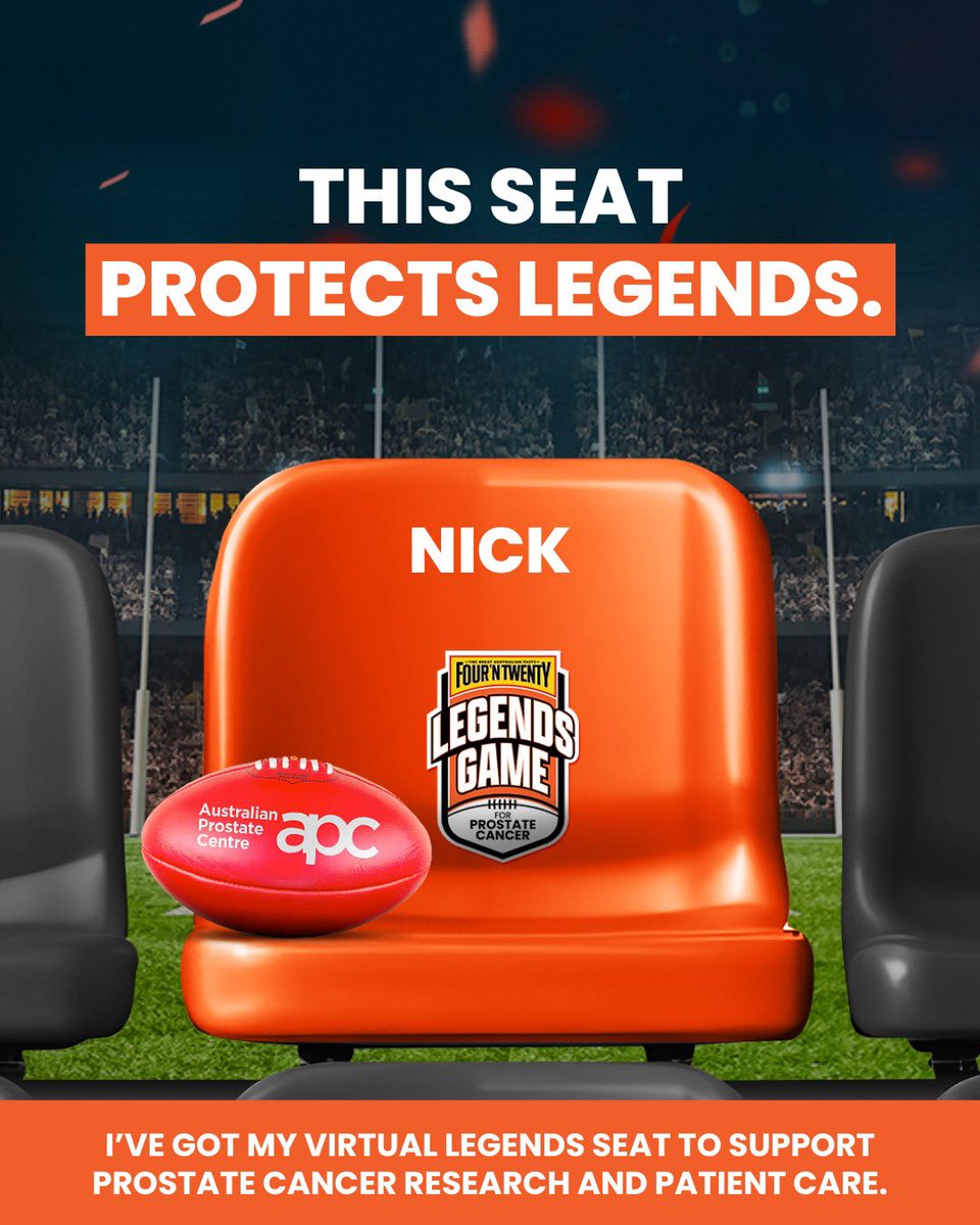 Book your #VirtualLegendsSeat for the <a href="/Legendsgameau/">Four'N Twenty Legends Game</a>.

Every purchase supports prostate cancer research collaborations &amp; patient care at the Australian Prostate Centre. 

Don't forget to challenge your mates!  

virtualseat.legendsgame.com.au