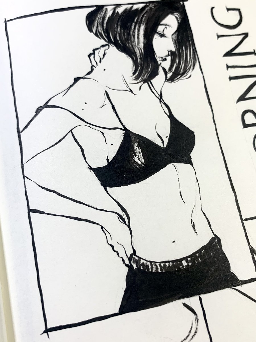ノートのイラストには書道用の墨液、
ポートレートには水墨画用の青墨を使用して描いている 