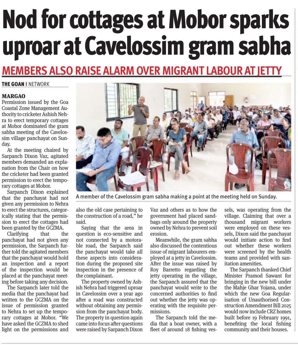thegoanonline's tweet image. THE GOAN | Nod for #cottages at #Mobor sparks uproar at #Cavelossim gram sabha

Read more: thegoan.net/goa-news/nod-f…

#Goa #News #Headlines