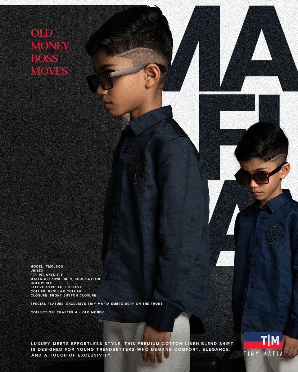 Thetinymafia's tweet photo. Channeling those old money boss moves. 💼Tiny Mafia’s luxury cotton-linen blend shirt—where style meets comfort. Elevate your little one's wardrobe to the next level. 
.
.
#TinyMafia #LuxuryFashion #OldMoneyStyle #BossMoves #Trendsetter https://t.co/lPy8ojUS2S