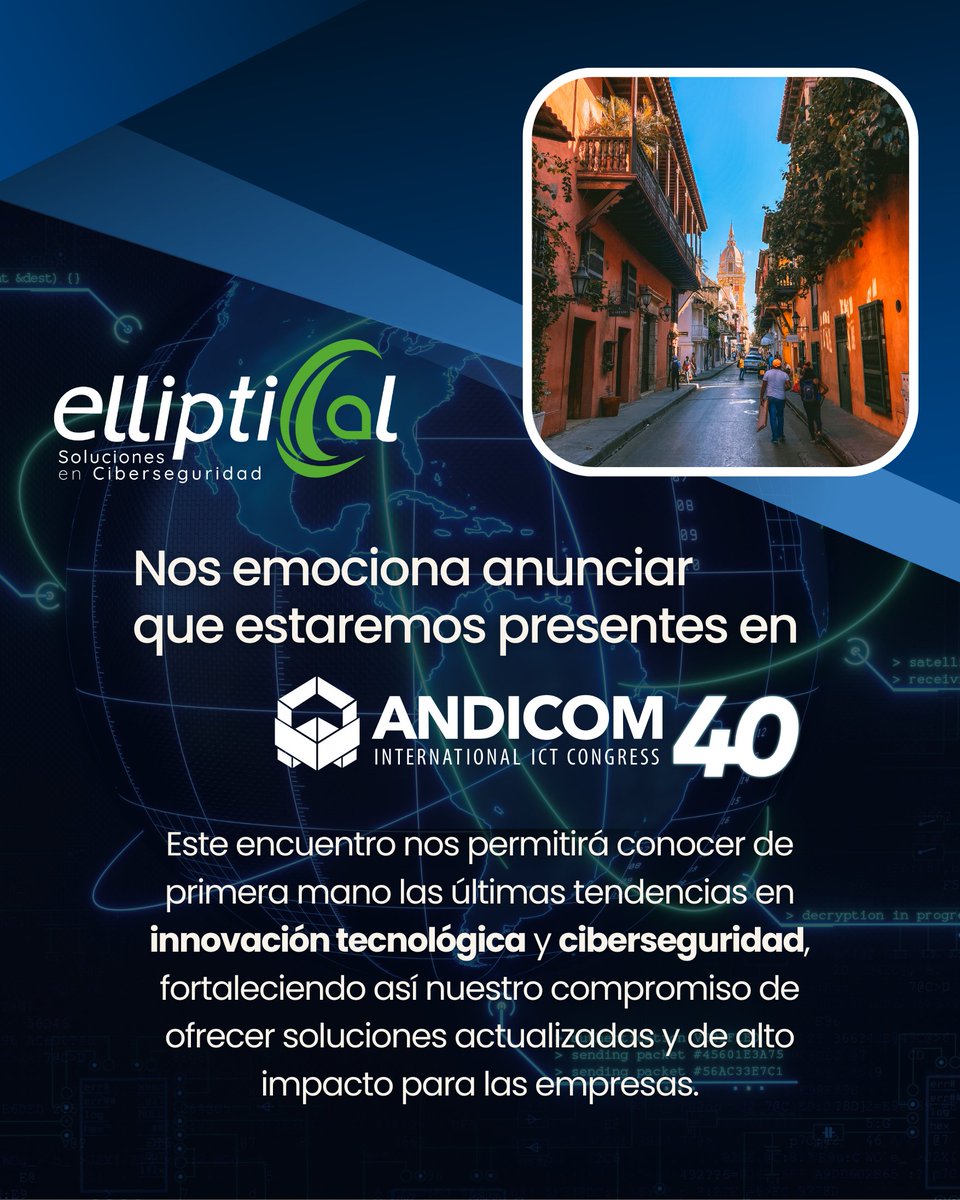 EllipticalSAS's tweet image. 🎉 ¡Nos unimos a la celebración de los 40 años de @ANDICOM !
En @EllipticalSAS  seguimos apostando por la innovación tecnológica y la ciberseguridad 🔐🚀.
📍 Cartagena
#ANDICOM2025 #Elliptical #Ciberseguridad