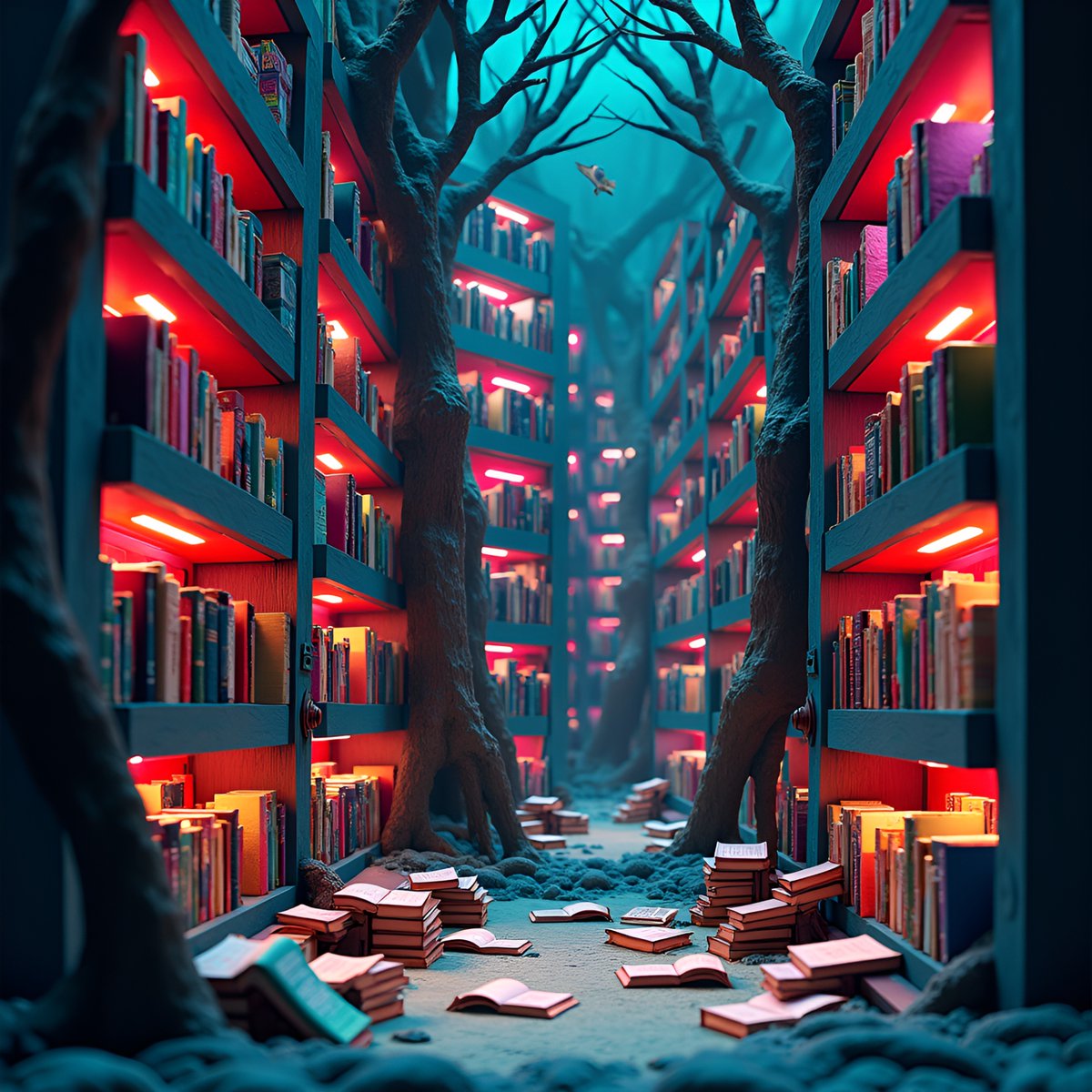 PromptSin's tweet image. Discover the magic of a hidden library where books and trees intertwine 🌲📚 Dive into your next adventure today! #BookLovers #MysticalLibrary