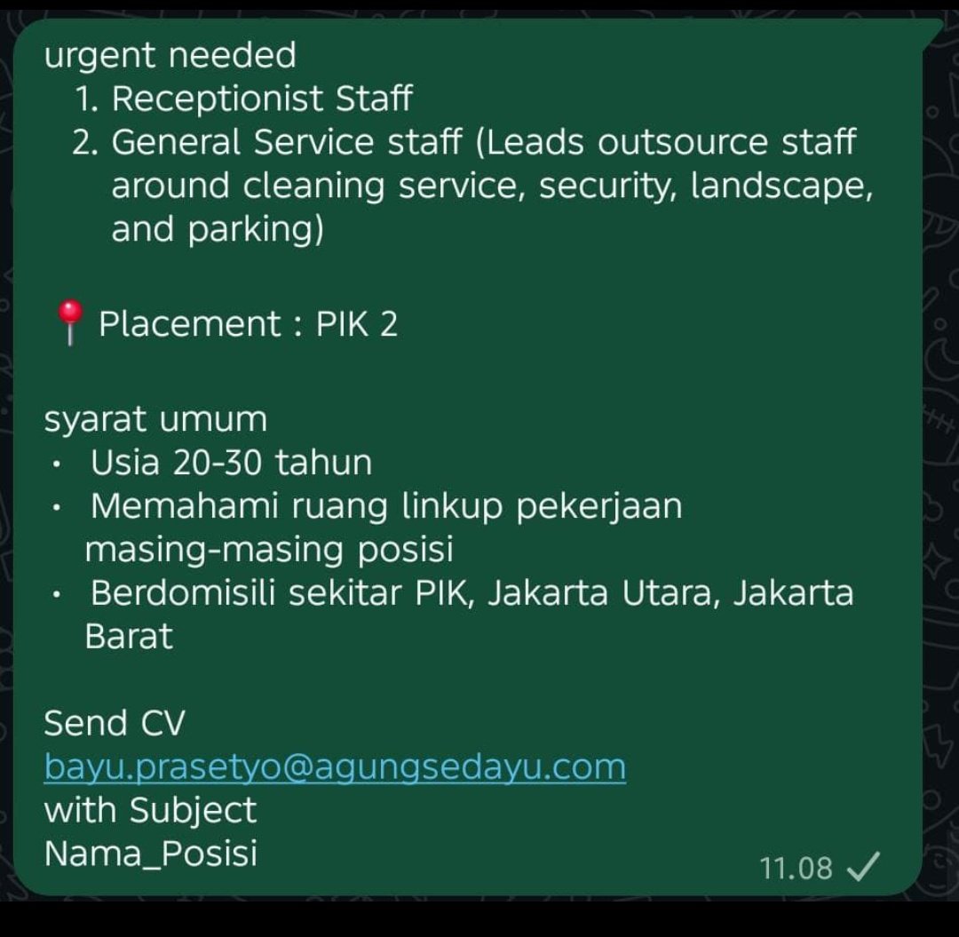 areum_jeram's tweet photo. INFO LOKER!!! 
dibutuhkan segera ya guys
#lowongankerja #lokerjakarta #lowongan #InfoLoker https://t.co/5XAZcG12HY