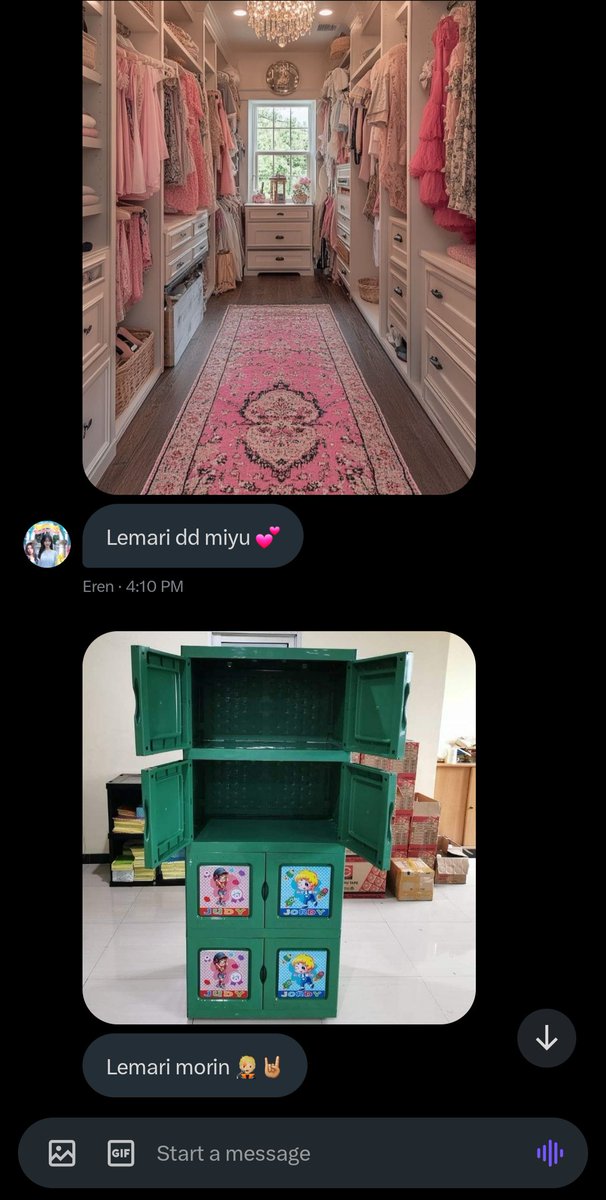 gruehart's tweet image. mau numpang viralin managernya mimamo yg mistreatment, masa miyu dikasih walk in closet ada isinya sedangkan morin lemari plastik kosong😓