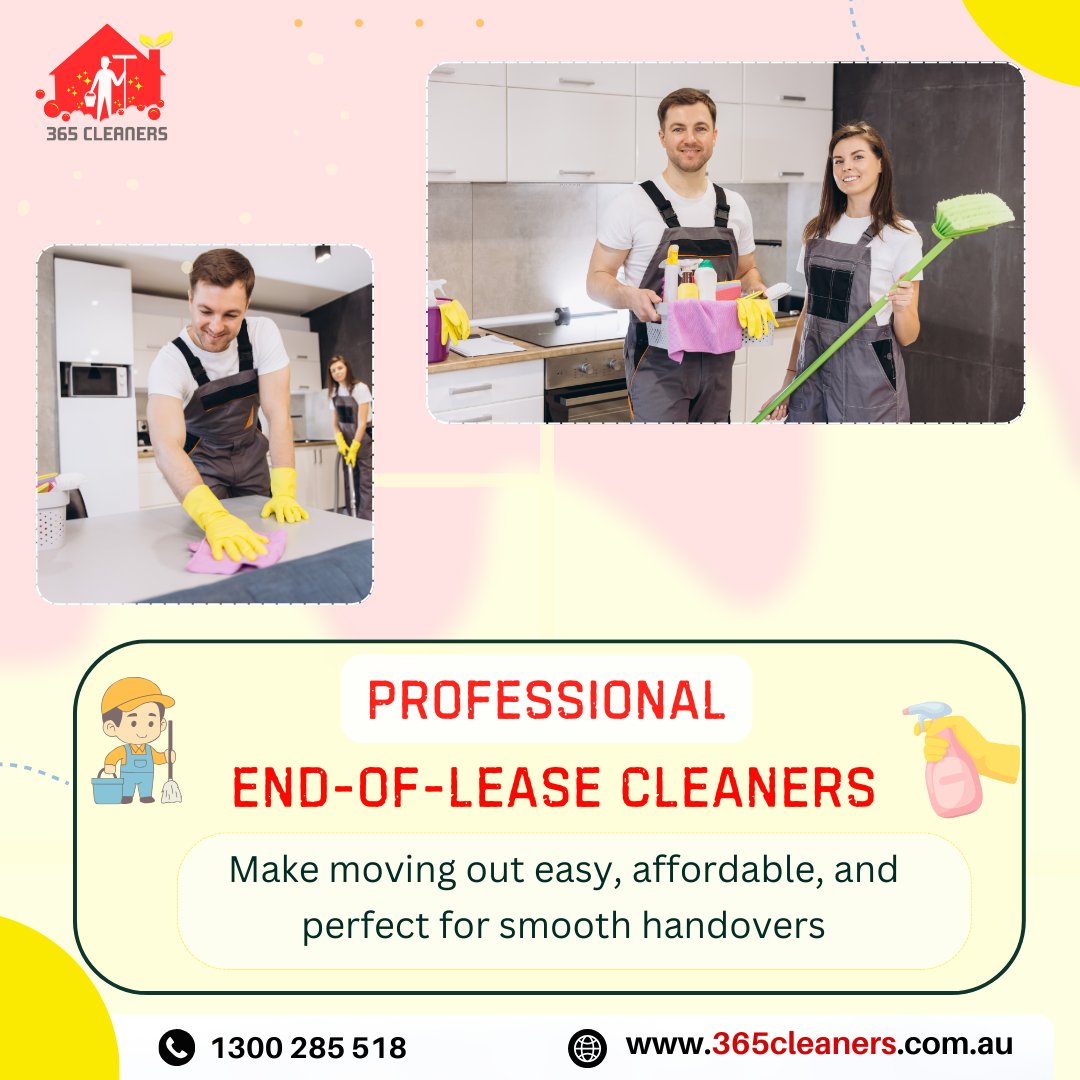 Moving out doesn’t need to be stressful. 

With 365 Cleaners, enjoy spotless results, affordable service, and a smooth handover that makes every goodbye effortless.

📞1300 285 518
🌐 Visit: 365cleaners.com.au/end-of-lease-c…

#365Cleaners #EndOfLeaseCleaning #MoveOutCleaning #australia