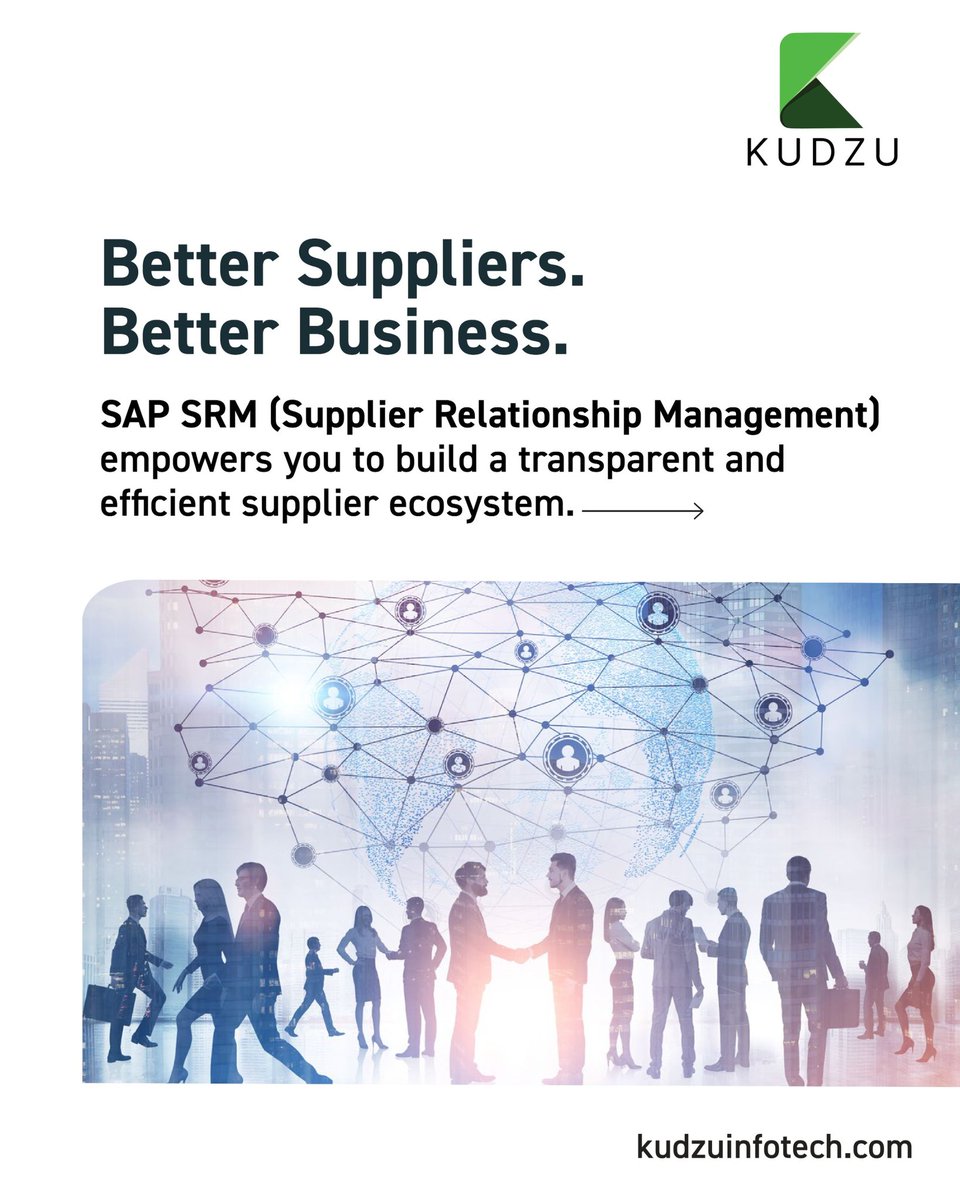 kudzu_infotech's tweet photo. Your suppliers are a competitive advantage—if managed well. SAP SRM (Supplier Relationship Management) + KUDZU helps you turn procurement into a performance engine.
#SapSRM #SupplierExcellence #KUDZUcarousel https://t.co/q7KbduLl0N