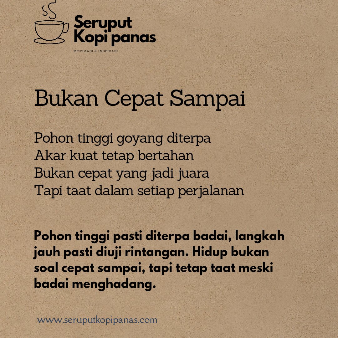 Pohon tinggi pasti diterpa badai, langkah jauh pasti diuji rintangan. Hidup bukan soal cepat sampai, tapi tetap taat meski badai menghadang.