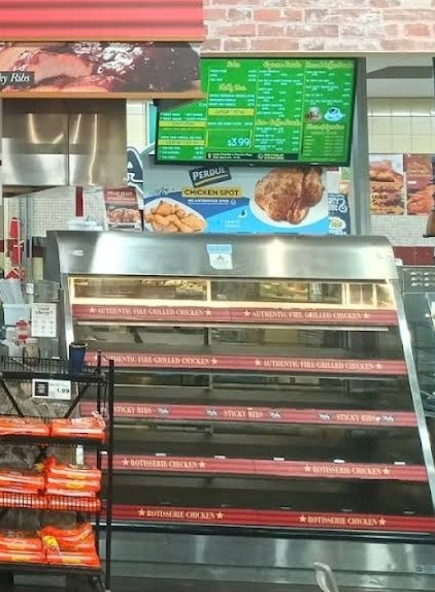 HTTP_Lovecraft's tweet image. This "restaurant" (?) is inside a ShopRite. The sign above it doesn't say "Tallow." It's next to the grocery store's totally separate chicken section??? The website has a totally different name, not "Tallow." The closing hours are insane. This is so funny.