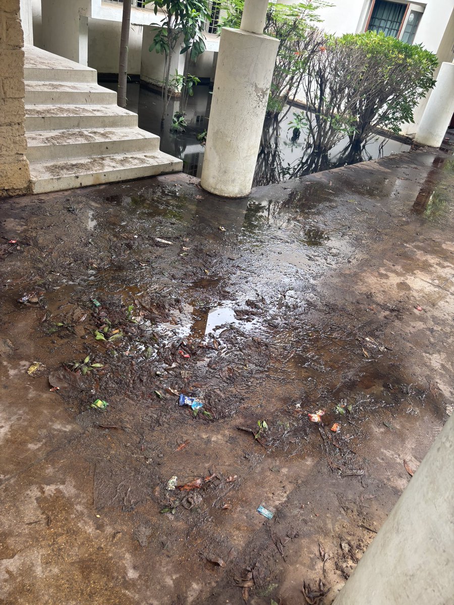 BkBaluch's tweet photo. The Karachi university administration is totally failed. It has rained last week and even the university has been close for the past four days but no measures have been taken to dry up the water from the departments. Students are suffering like hell.  
#KarachiUniversity https://t.co/a0gGsTqjtk