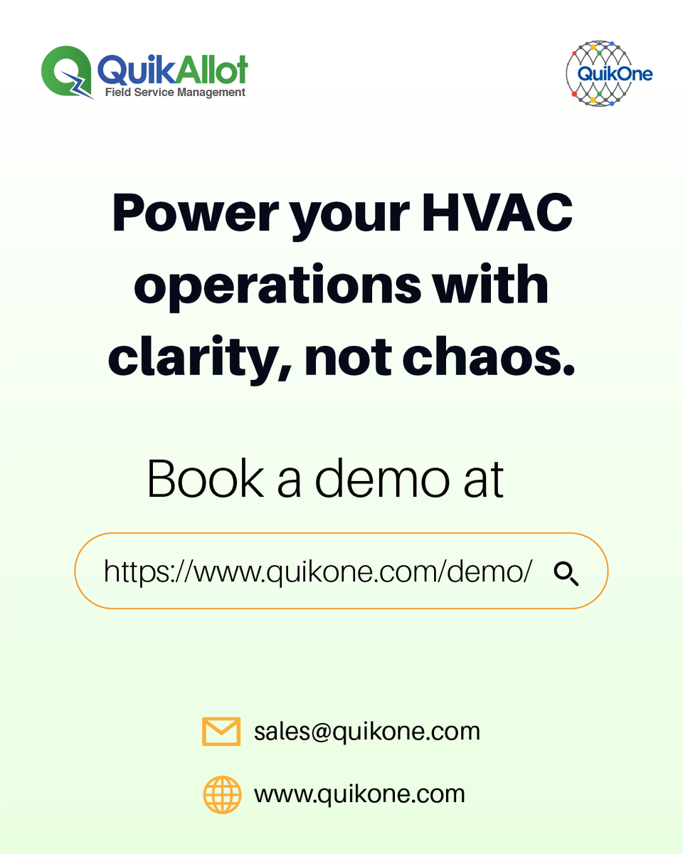 quikonesolution's tweet image. #HVAC job delays aren’t a technician problem — they’re a system problem. That’s why successful service teams run on QuikAllot FSM.  

Power your HVAC operations with clarity.

👉Book your demo today: quikone.com/demo/ 

#FieldServiceManagement #QuikAllot #FSMSoftware