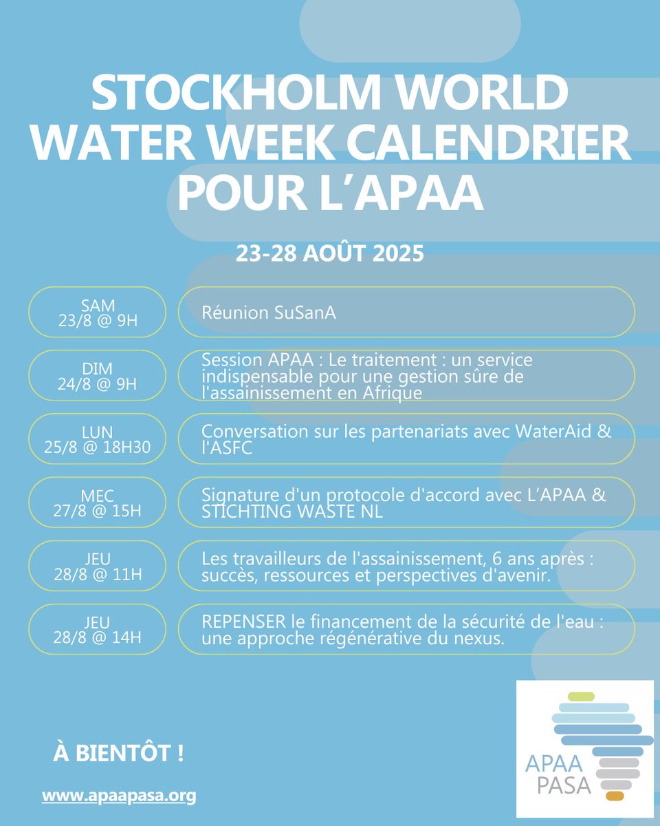 Where will PASA be during the #SIWI #worldwaterweek? Please join us for some of our activities and say hello! 
Où sera l'APAA pendant à Stockholm? Venez nous rejoindre pour certaines de nos activités et venez nous dire bonjour ! (Le français est à la deuxième page.)