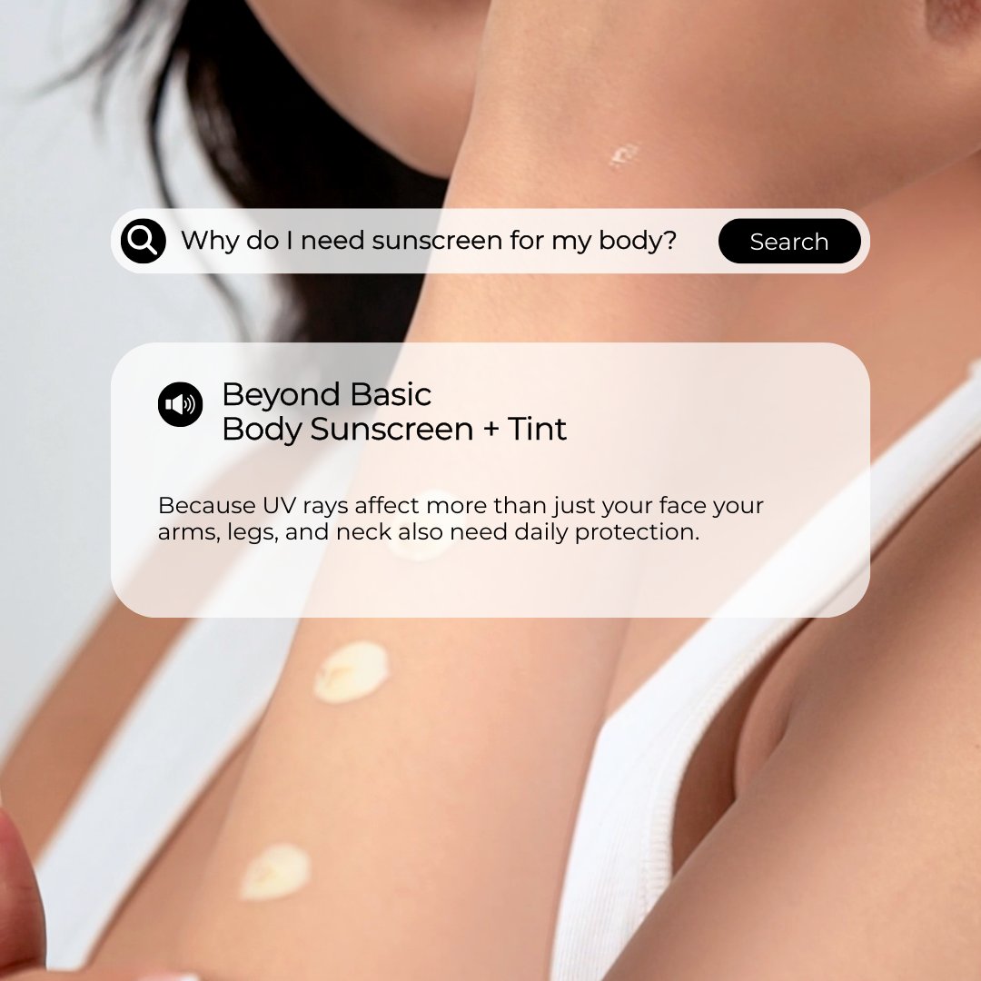 beyondbasicteam's tweet image. Your complexion is not the only one exposed to the sun.🌞
Protect arms, legs &amp;amp; neck daily with Beyond Basic Body Sunscreen + Tint.

#BeyondBasic #SunscreenCare #lessismore #lessfussmorefabulous