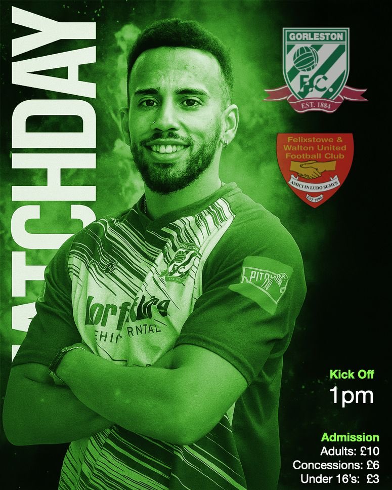 𝐈𝐓’𝐒 𝐌𝐀𝐓𝐂𝐇𝐃𝐀𝐘 🤩 

This afternoon we’re back at Wellesley in League action against <a href="/Felixseasiders/">Felixstowe & Walton Utd FC</a> 😁

⏰13:00 KO
🏟️Wellesley, NR30 1EY
🎟️Adults £10
🎟️Concs £6
🎟️u18 £3 (without paying adult) 

We hope you can join us 👋💚