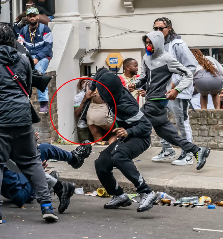 Racists manipulate images like these to portray the #NottingHillCarnival as dangerous. This is a traditional dance marking summers end. The use of the knife &amp; the chopping motions represent the shortening of the days. Don't let yourself be fooled by far right misinformation!