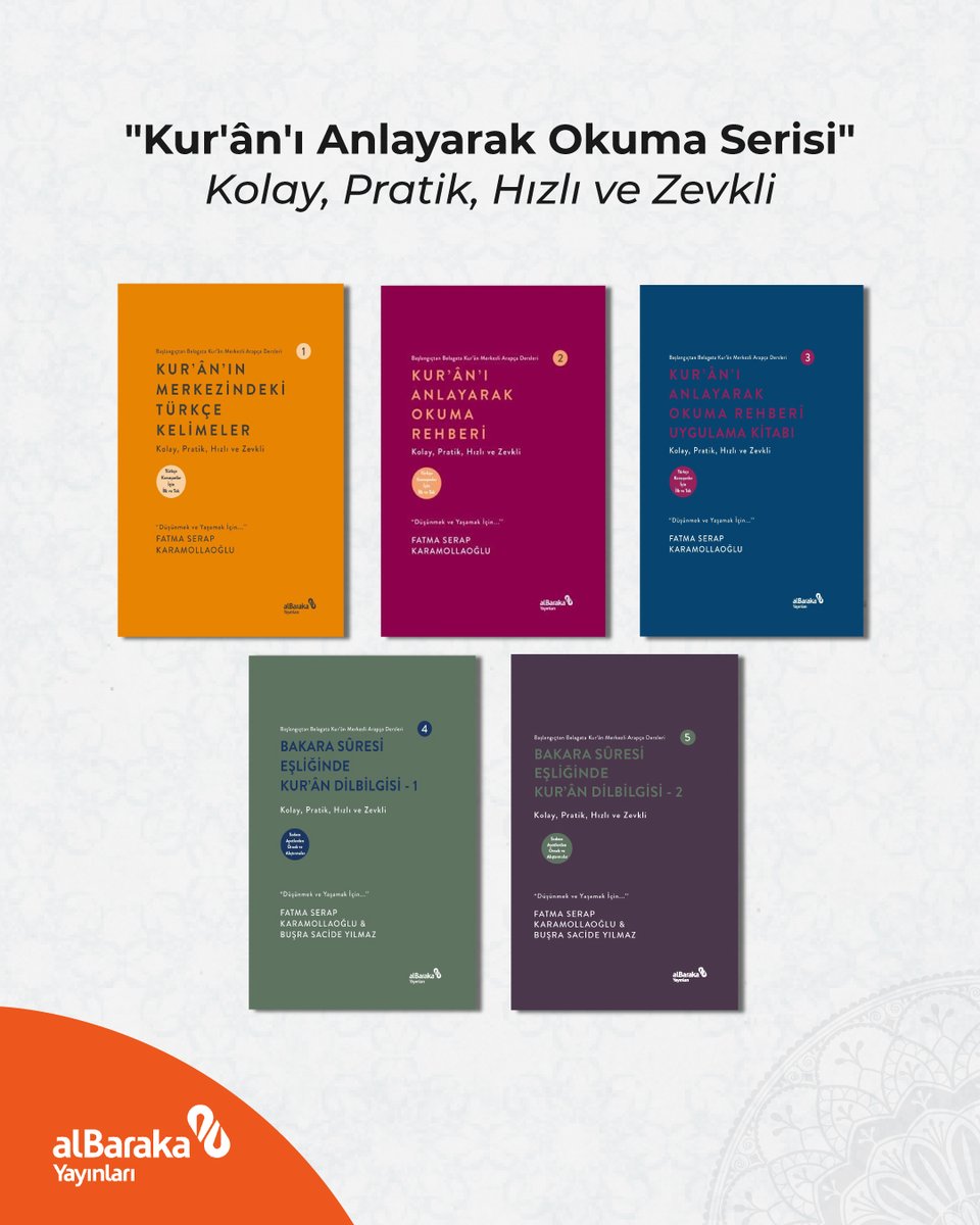 albarakayayin's tweet photo. 📙 KUR’AN’I ANLAYARAK OKUMA SERİSİ:

(1) Kur’an’ın Merkezindeki Türkçe Kelimeler
(2) Kur’an’ı Anlayarak Okuma Rehberi
(3) Uygulama Kitabı
(4) Bakara Suresi Eşliğinde Kur’an Dilbilgisi-1
(5) Bakara Suresi Eşliğinde Kur’an- Dilbilgisi-2

Kur’an okuyarak Arapça öğrenmek veya okuduğunuz Kur’an’ı anlamak istemez misiniz?

Kolay ve zevkli bir yoldan Kur’ân’ı anlayarak okuma kabiliyeti kazandırmak için hazırlanmış bu seri toplam 5 kitaptan oluşuyor.

https://t.co/ZNLZWiwqxa

#kitap #albarakayayınları #islam #eğitim #kuran