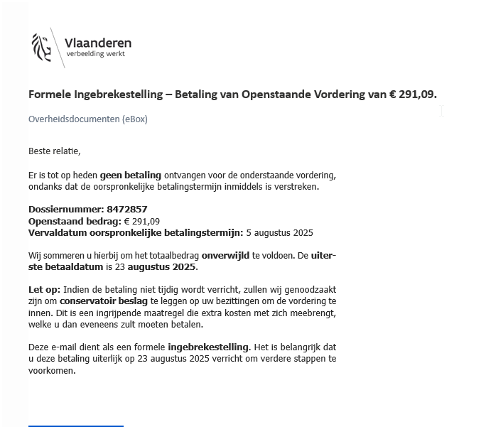 Pas op voor deze zoveelste phishing.
Kijk naar de afzender in het mailadres. Niet op ingaan.