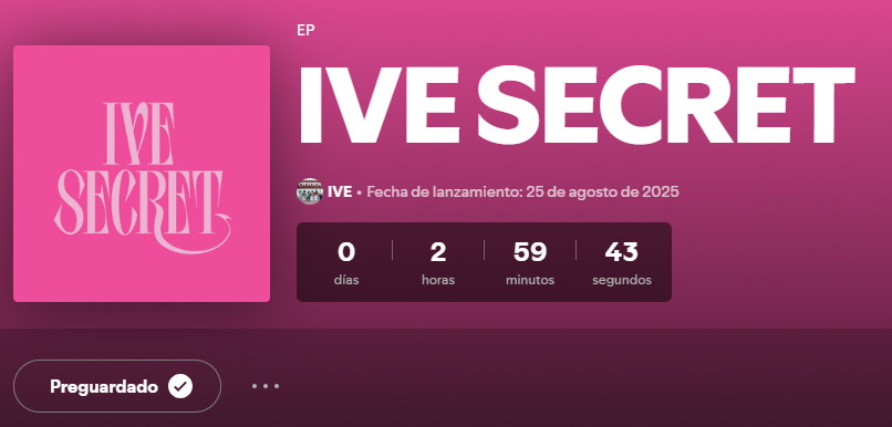 IVEspotifydata's tweet photo. .@IVEstarship  THE 4th EP < 𝐈𝐕𝐄 𝐒𝐄𝐂𝐑𝐄𝐓 > will be released in less than 3 HOURS!

🔗Pre-save: https://t.co/Y85eHrlrEA

#IVE #아이브 https://t.co/aUqzMquie0