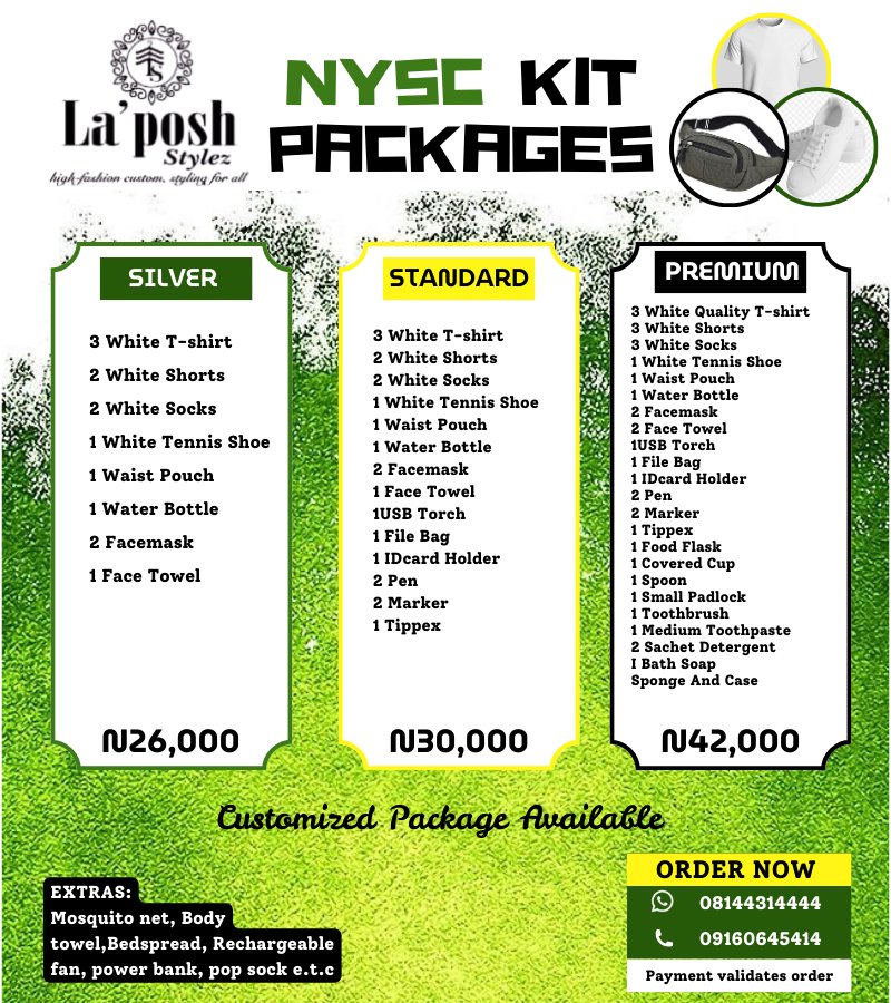 Day 21/30: Get ready to serve with style and pride! Designed Laposh NYSC brand kit packages flyer that's on point💯
#NYSC #FlyerChallenge #30DayFlyerChallenge #GraphicsDesign #Nexoradigitalcreations