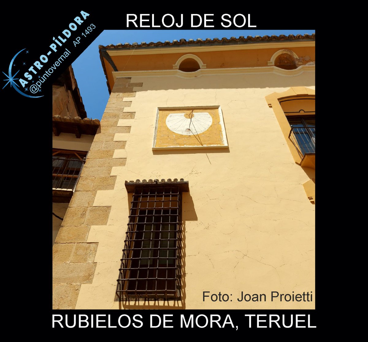 Reloj de Sol orientado ligeramente al S-O en una de las casas más representativas del pueblo, que en 1835 fue temporalmente cuartel general del ejército