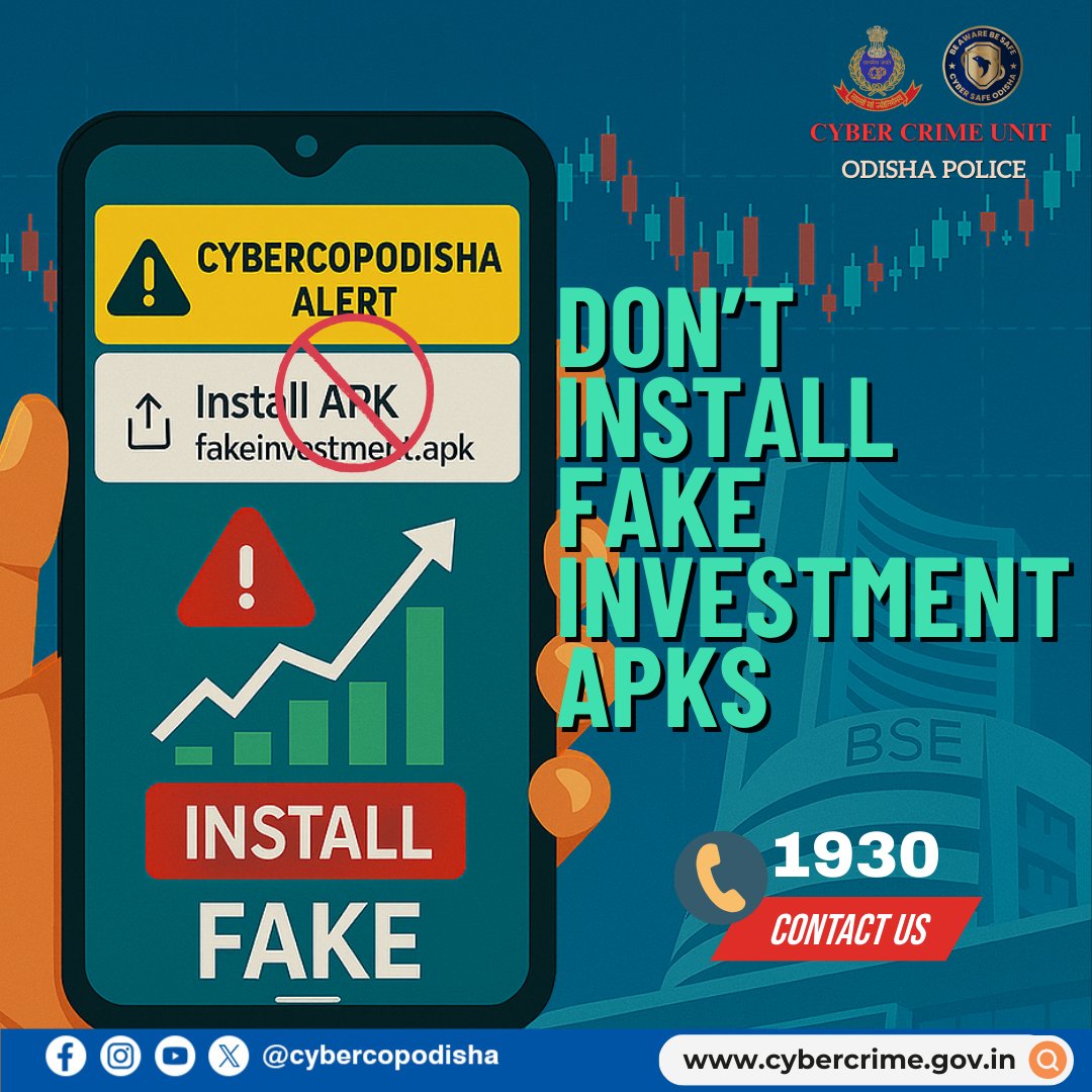 cybercopodisha's tweet image. Don’t download fake investment.apk – it’s a trap to steal your money!
#CyberSafety #ThinkBeforeYouClick #OnlineFraud #ସାଇବରସୁରକ୍ଷା #ଠକେଇରୁ_ସାବଧାନ #StopOnlineScams #CyberSafeOdisha #DigitalIndiaSecureIndia #TechForSecurity #Odisha #odishapolice #cybercopodisha
