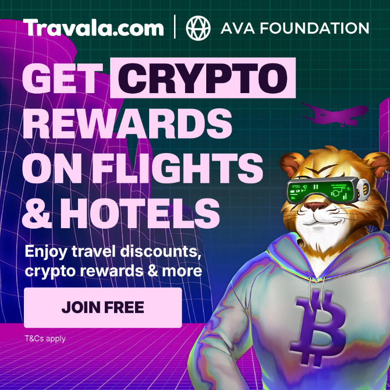 travalacom's tweet photo. FREE TO JOIN: Book flights &amp; hotels with crypto on Travala and get up to 10% back in Bitcoin, AVA or Travel Credits with the AVA Smart Program. T&amp;Cs Apply
