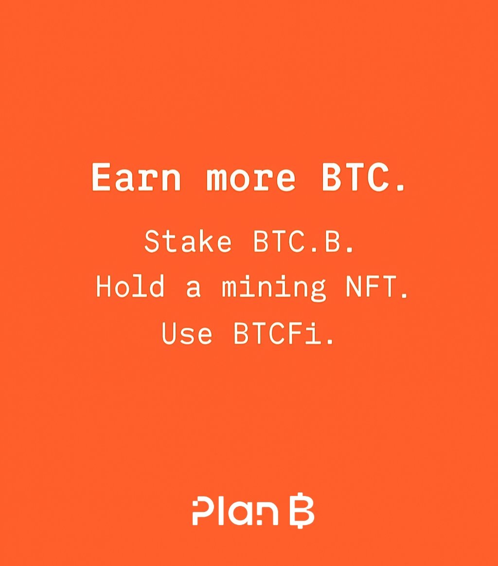 Plan_B_labs's tweet image. Stake BTC.b. Earn BTC
Use native dApps. Earn BTC
Hold a mining NFT. Earn BTC

Plan B earns you more Bitcoin.