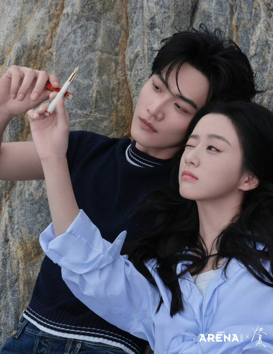 ForCdrama's tweet image. Drama #NeverEndingSummer main leads #BaoShangen #ZhouKeyu for Arena Homme 2025 Qixi festival special issue.