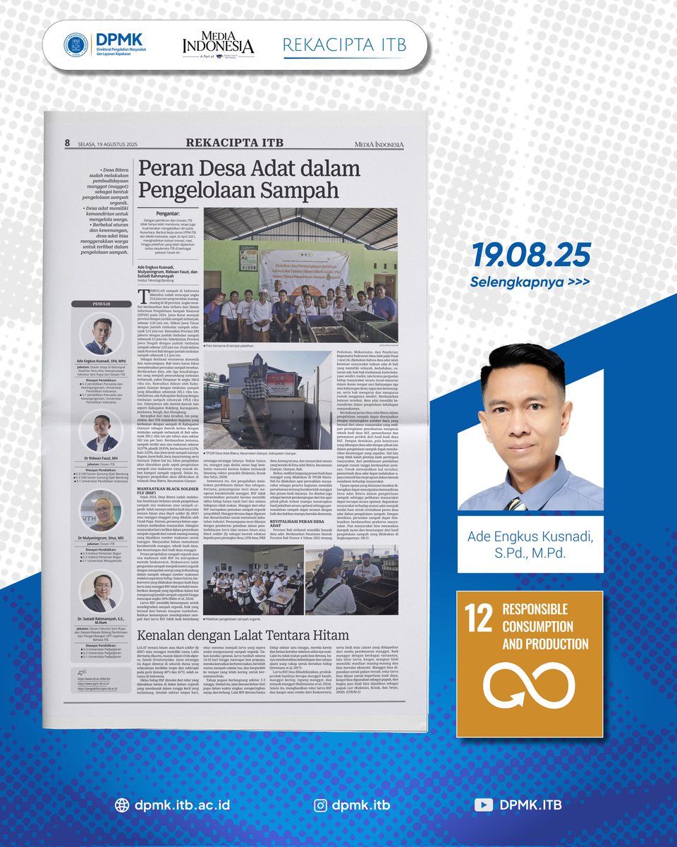 driitb's tweet photo. Rekacipta ITB Media Indonesia, edisi Selasa 19 Agustus 2025: PEMBERDAYAAN DESA ADAT BITERA UNTUK MENGATASI SAMPAH ORGANIK, Penulis Ade Engkus Kusnadi, S.Pd. #itb #itbberdampak #rekacipta #rekaciptaitb https://t.co/IfLehlF8er