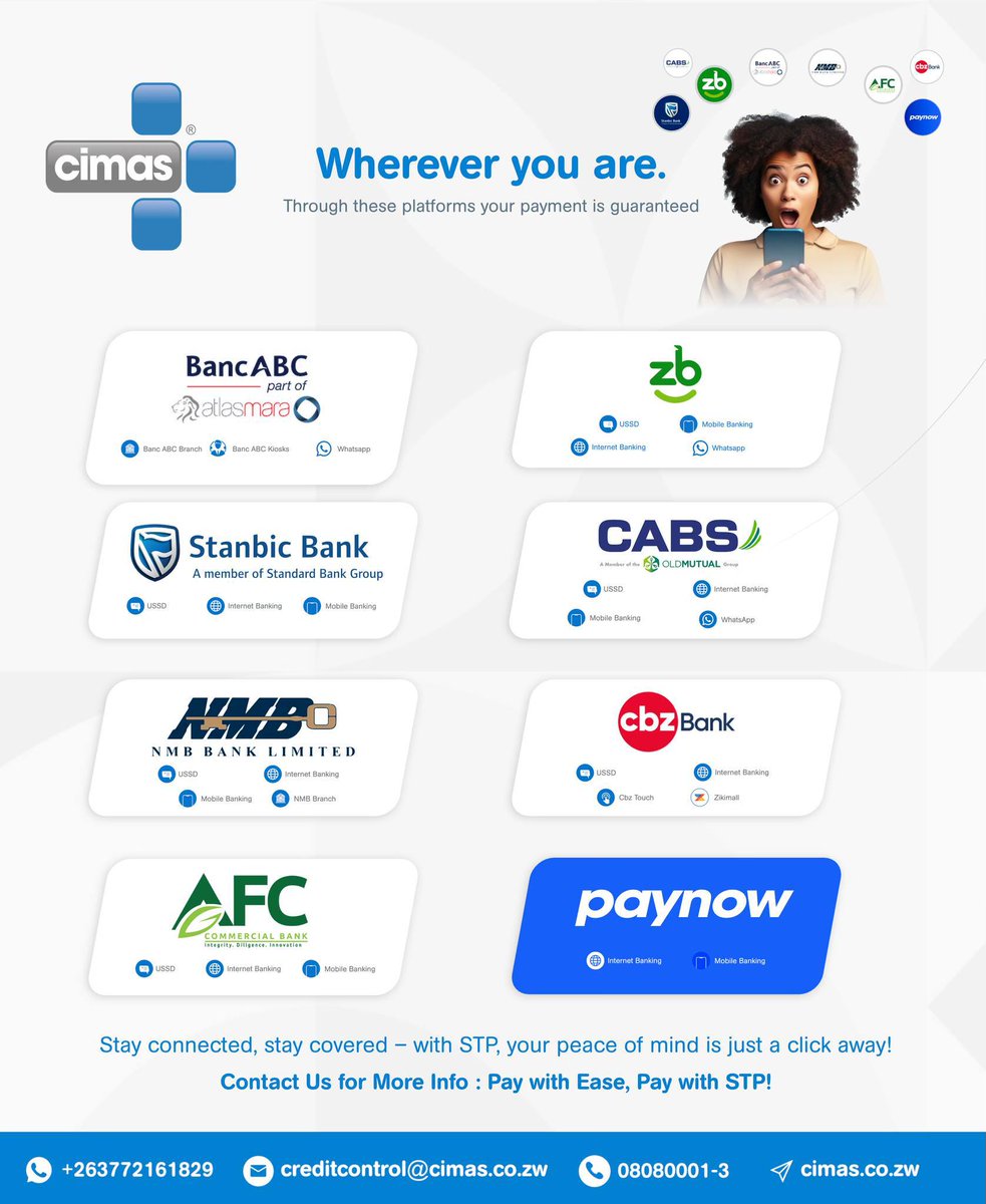 Simplify Your Payments Today! 

Experience the ease of Straight Through Processing (STP). Switch to STP now for hassle-free payments! 

Click the link for more info: cimas.co.zw/bank-payment-o…